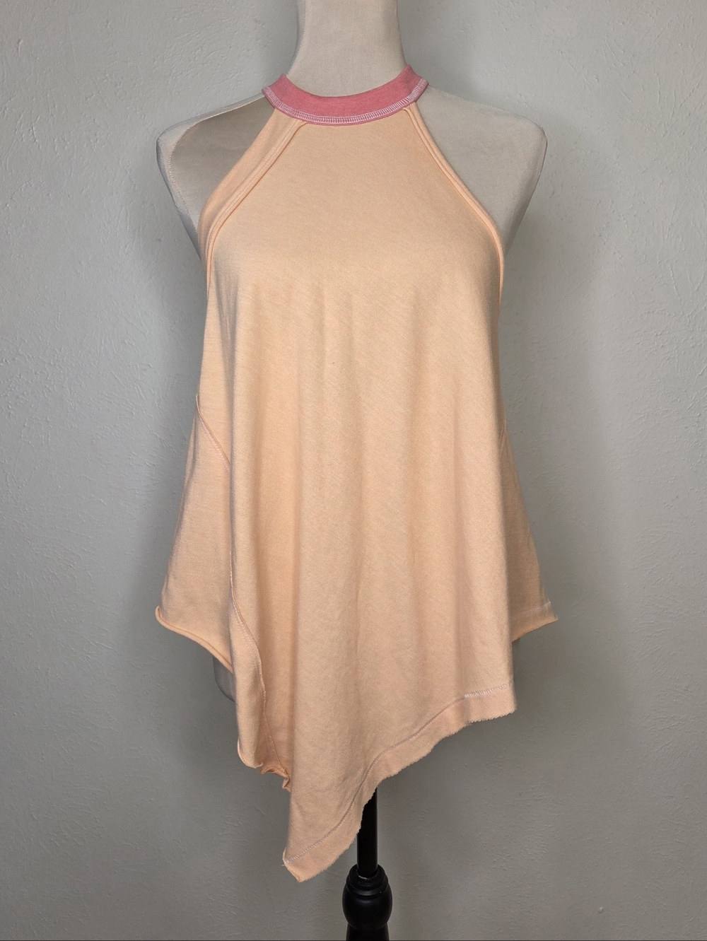 Free People Peachy Coral Halter Tank Top Asymmetrical Hem Boho Flowy XS